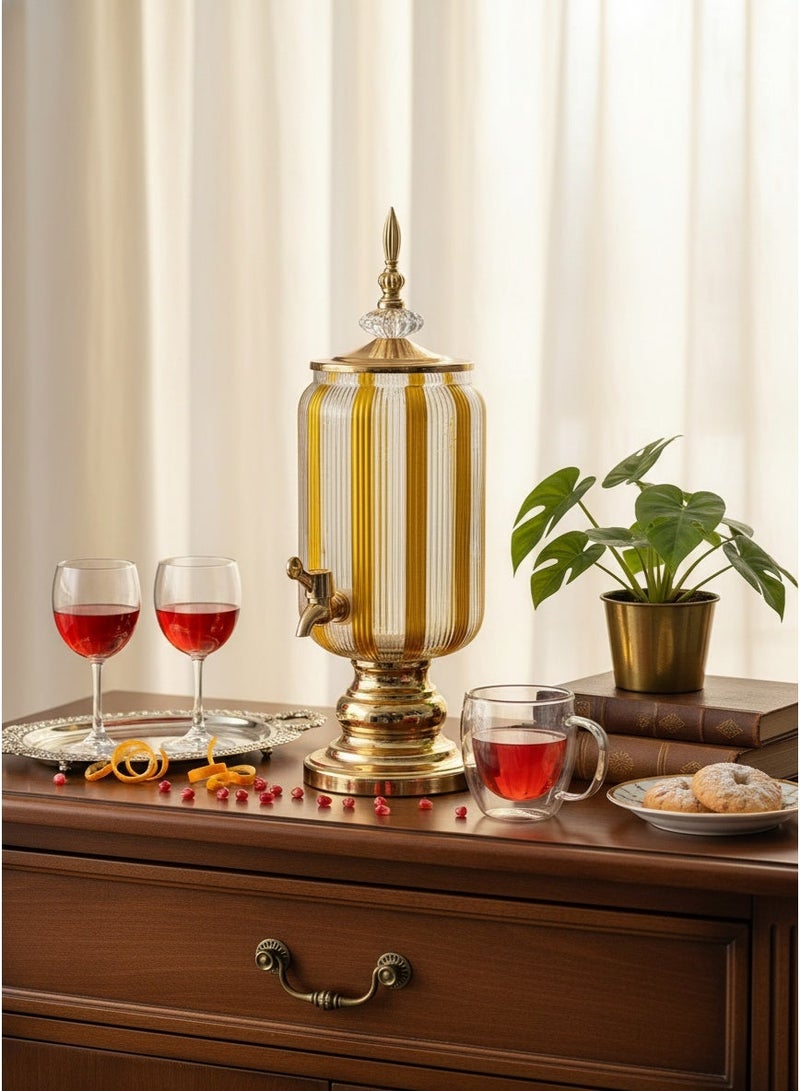 Living Glass Beverage Dispenser with Lid and Base Glassware for Water, Juice, Iced Tea Clear Honey Color - Image 1